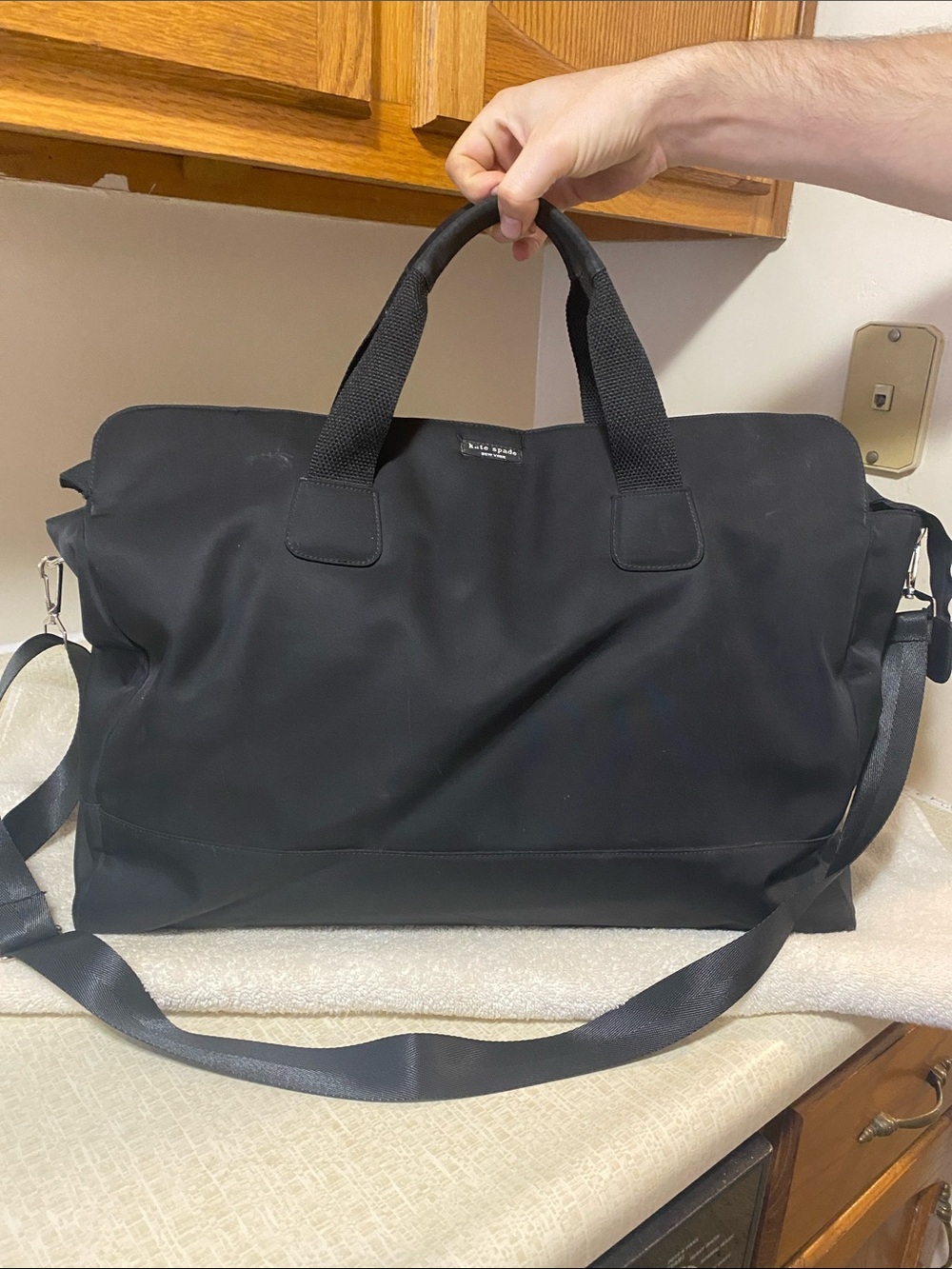 kate spade Black Nylon Travel, or weekender bag with Adjustable Shoulder Strap